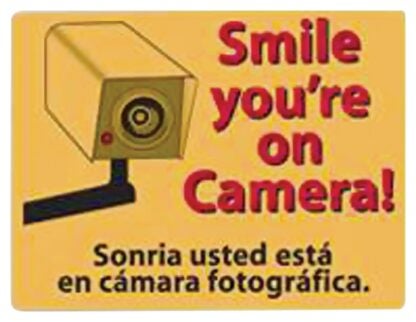 Centurion SIGN SMILE Shoplifting Sign, Rectangular, Smile you're On Camera!, Red Legend, Yellow Background, Plastic