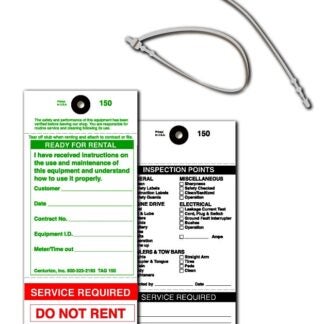 Centurion TAG150PT1 Rental Item Tag, READY-TO-RENT/SERVICE REQUIRED, 3-1/8 in W x 6-1/4 in H Dimensions