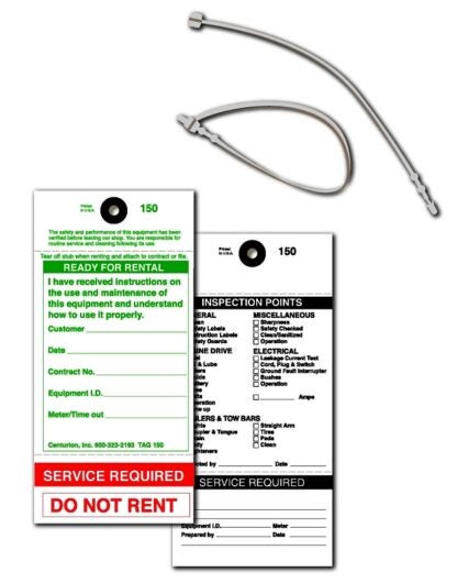 Centurion TAG150PT1 Rental Item Tag, READY-TO-RENT/SERVICE REQUIRED, 3-1/8 in W x 6-1/4 in H Dimensions