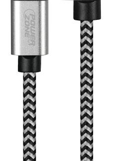 PowerZone KL-029X-1M-LIGHT Lightning Charging Cable, Lightning, USB, Black/White Sheath, 3 ft L