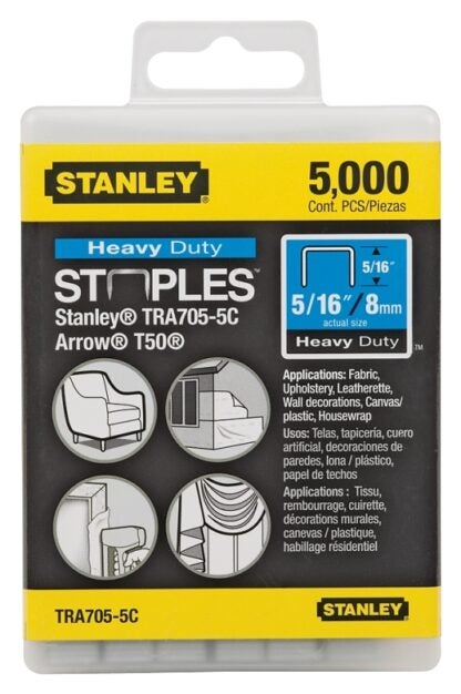 STANLEY TRA705-5C Staple, 27/64 in W Crown, 5/16 in L Leg, Steel, 24 ga