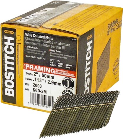 Bostitch S6D-FH Framing Nail, 2 in L, Steel, Full Round Head, Smooth Shank