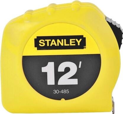 STANLEY 30-485 Measuring Tape, 12 ft L Blade, 1/2 in W Blade, Steel Blade, ABS Case, Yellow Case