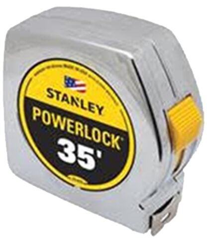 STANLEY 33-835 Measuring Tape, 35 ft L Blade, 1 in W Blade, Steel Blade, ABS Case, Chrome Case