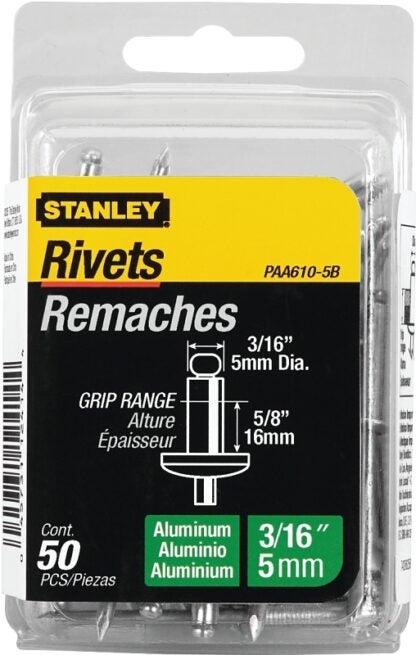 STANLEY PAA610-5B Pop Rivet, Reusable, Aluminum