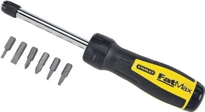 STANLEY 69-189 Ratcheting Screwdriver, 6-in-1 Drive, 8-3/4 in OAL, Rubber Handle, Ergonomic Handle