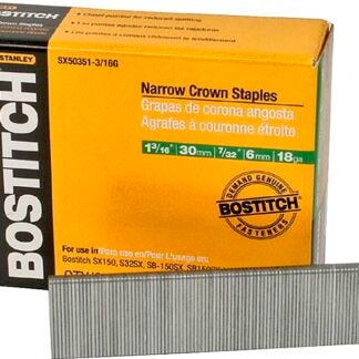 Bostitch SX50351-3/16G Crown Staple, 7/32 in W Crown, 1-3/16 in L Leg, 18 Gauge, Steel