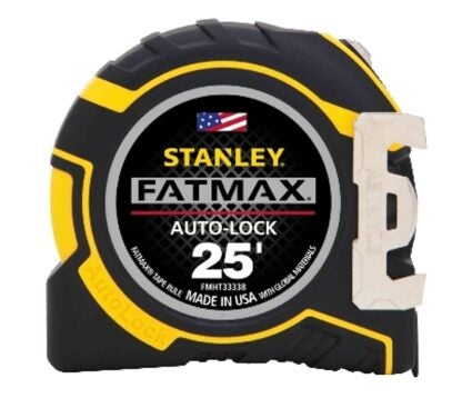 Fatmax FMHT33338L Tape Measure, 25 ft L Blade, 1-1/4 in W Blade, Steel Blade, ABS Case, Black/Yellow Case