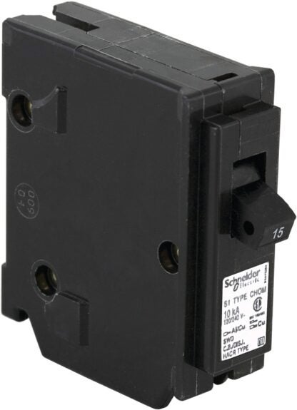 Square D Homeline CHOM115CP Circuit Breaker, Mini, Standard, 15 A, 1 -Pole, 120/240 VAC, Plug Mounting, Black