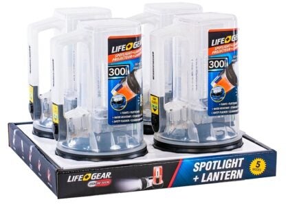 LifeGear 41-3975 Spotlight and Lantern, AA Battery, LED Lamp, 300 Lumens, 20 hr Max Runtime, Clear