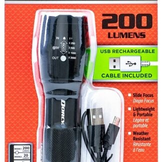 Dorcy Ultra HD Series 41-4379 Flashlight, Lithium-Ion, Rechargeable Battery, 200 Lumens Lumens, Flood, Spot Beam, Black