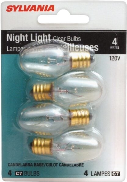 Sylvania 13549 Incandescent Lamp, 4 W, Candelabra E12 Lamp Base, 2850 K Color Temp, 3000 hr Average Life Sells in Quantity of 12