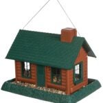 North States 9063 Hopper Bird Feeder, Log Cabin, 8 lb, Plastic, Green, 11 in H, Hanging/Pole Mounting