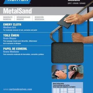 NORTON MetalSand 07660747820 Sanding Sheet, 11 in L, 9 in W, Medium, Emery Abrasive, Cloth Backing