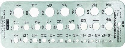 General 24 Drill Gauge, 6-3/4 in L x 2-3/8 in W Dimensions, Stainless Steel