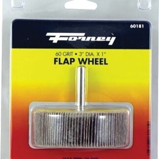 Forney 60181 Flap Wheel, 3 in Dia, 1 in Thick, 1/4 in Arbor, 60 Grit, Aluminum Oxide Abrasive