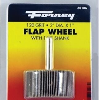 Forney 60186 Flap Wheel, 2 in Dia, 1 in Thick, 1/4 in Arbor, 120 Grit, Aluminum Oxide Abrasive