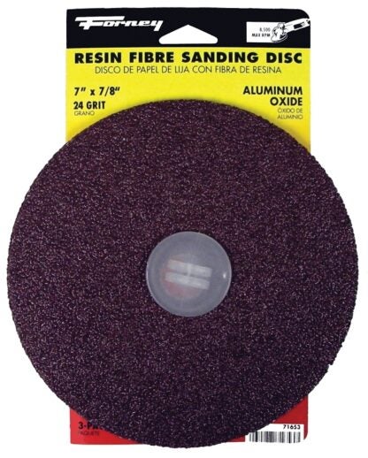 Forney 71653 Sanding Disc, 7 in Dia, 7/8 in Arbor, Coated, 24 Grit, Extra Coarse, Aluminum Oxide Abrasive