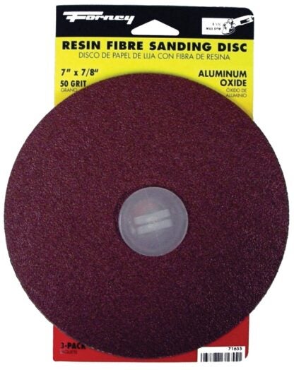 Forney 71655 Sanding Disc, 7 in Dia, 7/8 in Arbor, Coated, 50 Grit, Coarse, Aluminum Oxide Abrasive