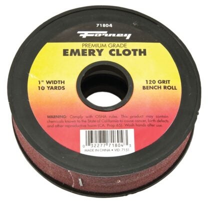 Forney 71804 Bench Roll, 1 in W, 10 yd L, 120 Grit, Premium, Aluminum Oxide Abrasive, Emery Cloth Backing