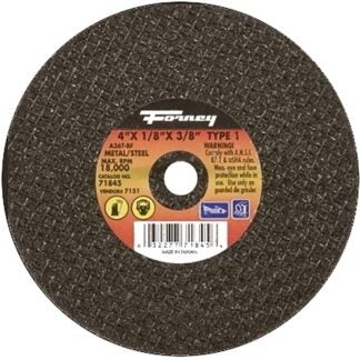 Forney 71845 Cut-Off Wheel, 4 in Dia, 1/8 in Thick, 3/8 in Arbor, 36 Grit, Medium, Aluminum Oxide Abrasive