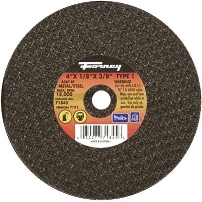 Forney 71845 Cut-Off Wheel, 4 in Dia, 1/8 in Thick, 3/8 in Arbor, 36 Grit, Medium, Aluminum Oxide Abrasive