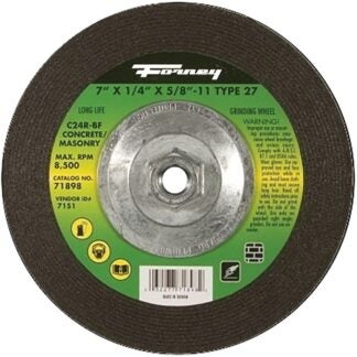 Forney 71898 Grinding Wheel, 7 in Dia, 1/4 in Thick, 5/8-11 in Arbor, 24 Grit, Coarse, Silicone Carbide Abrasive