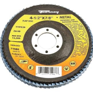 Forney 71986 Flap Disc, 4-1/2 in Dia, 7/8 in Arbor, 60 Grit, Medium, Zirconia Aluminum Abrasive