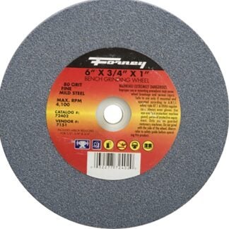 Forney 72402 Bench Grinding Wheel, 6 in Dia, 1 in Arbor, 80 Grit, Fine, Aluminum Oxide Abrasive