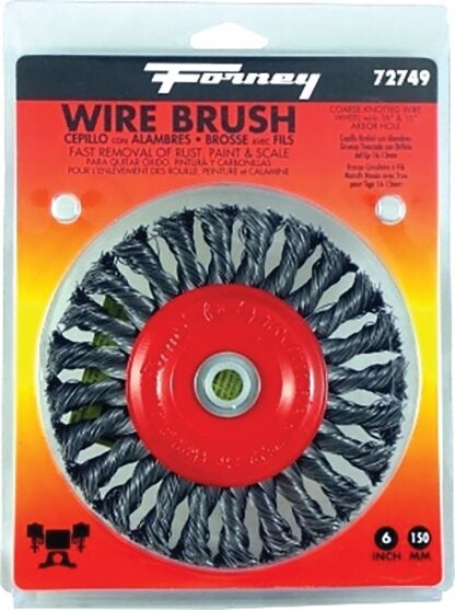 Forney 72749 Wire Wheel Brush, 6 in Dia, 1/2 to 5/8 in Arbor/Shank, 0.012 in Dia Bristle