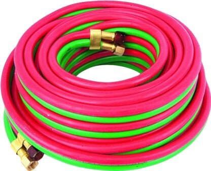 Forney 86145 Welder Torch Hose, 1/4 in ID, 25 ft L, 100 psi Pressure, 9/16-18 Thread, Neoprene, Green/Red