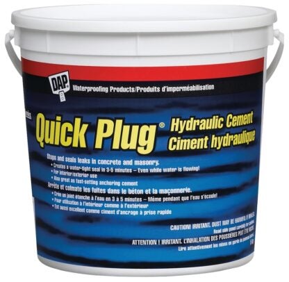 DAP Quick Plug 10070 Hydraulic and Anchoring Cement, Powder, Gray, 28 days Curing, 5 kg Pail Sells in Quantity of 2