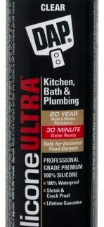 DAP SILICONE ULTRA 73390 Bath and Plumbing Sealant, Clear, 24 hr Curing, -37 to 60 deg C, 300 mL Cartridge