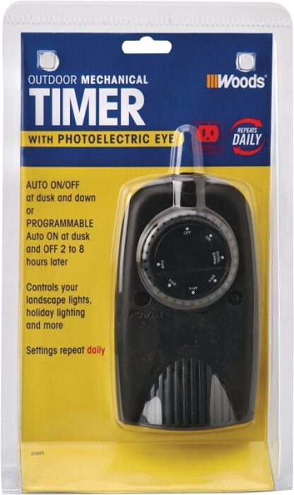 Woods 2001 Mechanical Timer, 8.3 A, 120 V, 1 W, 24 hr Time Setting, Black