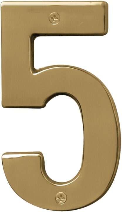 Hy-Ko Prestige Series BR-51PB/5 House Number, Character: 5, 5 in H Character, Brass Character, Solid Brass Sells in Quantity of 3