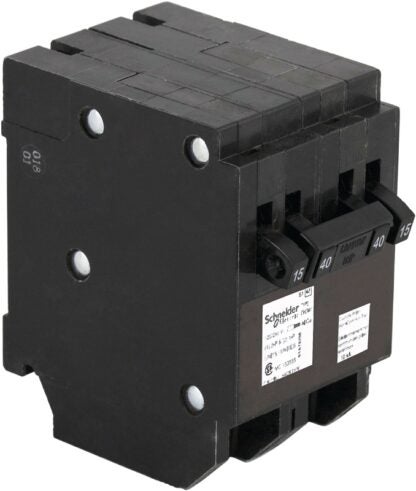 Square D Homeline CHOMT1515240 Circuit Breaker, Mini, Quad, 15, 40 A, 3 -Pole, 120/240 VAC, Common Trip, Black