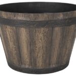 Landscapers Select PT-S056 Barrel Planter, 14-3/4 in Dia, 10 in H, Round, Whiskey Barrel Design, Resin, Weathered Oak Sells in Quantity of 6