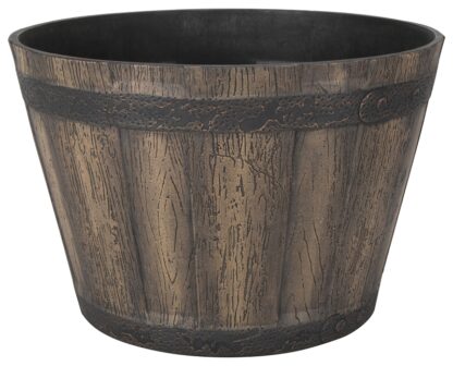 Landscapers Select PT-S056 Barrel Planter, 14-3/4 in Dia, 10 in H, Round, Whiskey Barrel Design, Resin, Weathered Oak Sells in Quantity of 6