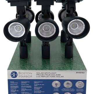 Boston Harbor 26078 Solar Spotlight, NI-Mh Battery, AA Battery, 1-Lamp, Plastic Fixture, Black, Battery Included: Yes Sells in Quantity of 6