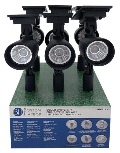 Boston Harbor 26078 Solar Spotlight, NI-Mh Battery, AA Battery, 1-Lamp, Plastic Fixture, Black, Battery Included: Yes Sells in Quantity of 6