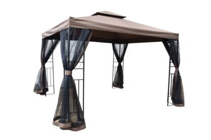 Seasonal Trends 59661 Gazebo with Netting, 118 in W Exterior, 118 in D Exterior, 105.51 in H Exterior, Square, Brown