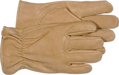 BOSS 4052M Driver Gloves, M, Keystone Thumb, Open, Shirred Elastic Back Cuff, Pigskin Leather, Tan