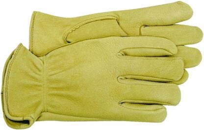 BOSS 4085J Driver Gloves, XL, Keystone Thumb, Open, Shirred Elastic Back Cuff, Deerskin Leather, Gold