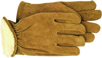 BOSS 4176L Driver Gloves, Men's, L, Keystone Thumb, Open, Shirred Elastic Back Cuff, Cowhide Leather, Brown