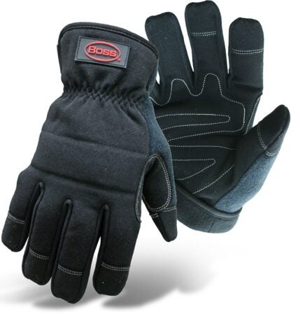 BOSS 5207L Multi-Purpose Utility Gloves, L, Wing Thumb, Fleece, Black