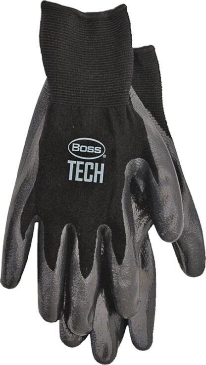 BOSS TECH 7820L Gloves, L, Knit Wrist Cuff, Foam-Nitrile Coating, Nylon Glove, Black