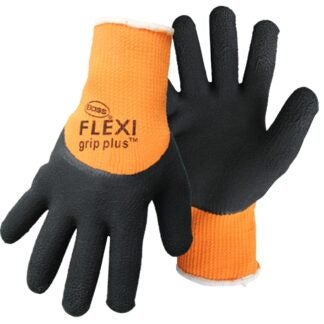 Boss FLEXI GRIP PLUS 7842L Coated Gloves, L, Knit Wrist Cuff, Latex Coating, Polyester Glove, Orange