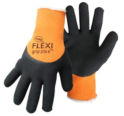 Boss FLEXI GRIP PLUS 7842L Coated Gloves, L, Knit Wrist Cuff, Latex Coating, Polyester Glove, Orange