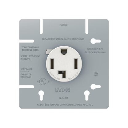 Eaton Wiring Devices 1167 1167-2-SP Power Receptacle, 3 -Pole, 125/250 V, 30 A, NEMA: NEMA 14-30R, White