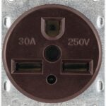 Arrow Hart 1234-BOX Power Receptacle, 2 -Pole, 250 V, 30 A, NEMA: NEMA 6-30R, Brown